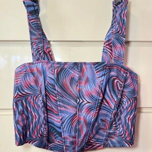 Forever 21 Blue and Pink Patterned Crop Top